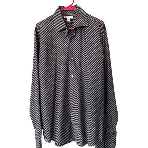 Banana Republic Striped Long Sleeve Button Up  Dress Shirt Black Gray Size XL - Picture 1 of 11